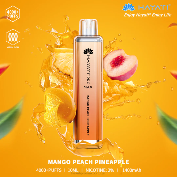 Hayati Pro Max descartável J4PV111 manga pêssego abacaxi - Hayati Vape Portugal