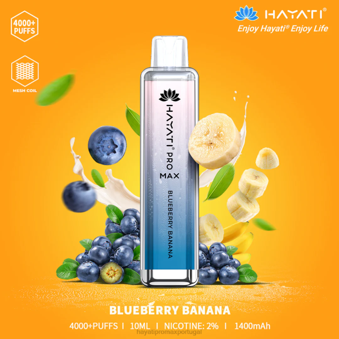 Hayati Pro Max descartável J4PV138 banana com mirtilo - Hayati Vape Shop