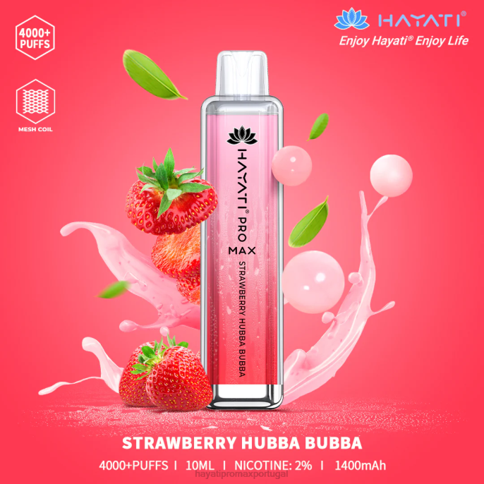 Hayati Pro Max descartável J4PV140 morango hubba bubba - Hayati Vape Near Me