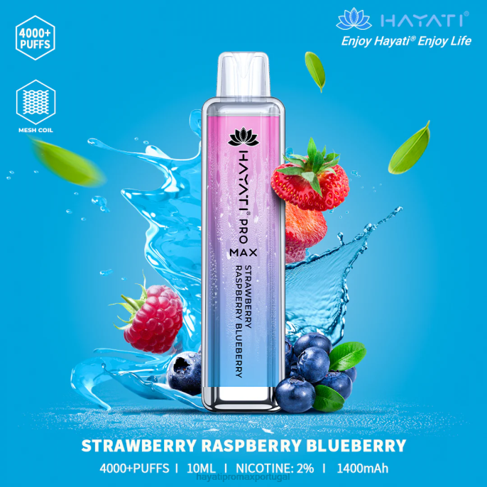 Hayati Pro Max descartável J4PV141 morango framboesa mirtilo - Hayati Vape Portugal