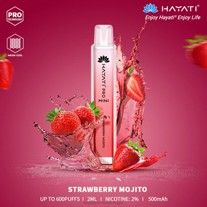 Hayati Pro Mini descartável J4PV21 mojito de morango - Hayati Vape Portugal