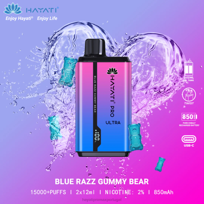 Hayati Pro Ultra 15.000 baforadas descartáveis J4PV194 ursinho de goma razz azul - Hayati Vape Flavours
