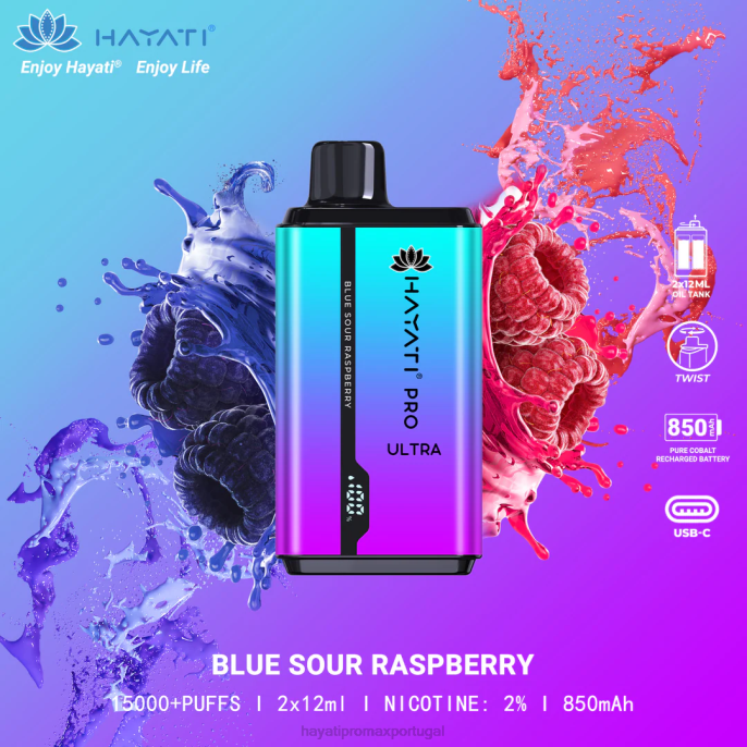 Hayati Pro Ultra 15.000 baforadas descartáveis J4PV195 framboesa azeda azul - Hayati Puffs