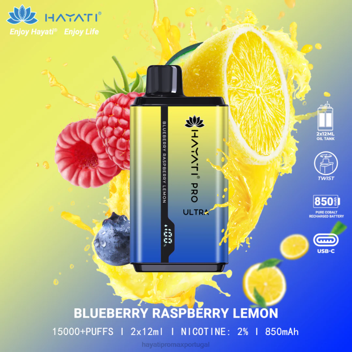 Hayati Pro Ultra 15.000 baforadas descartáveis J4PV197 mirtilo framboesa limão - Hayati Vape Review
