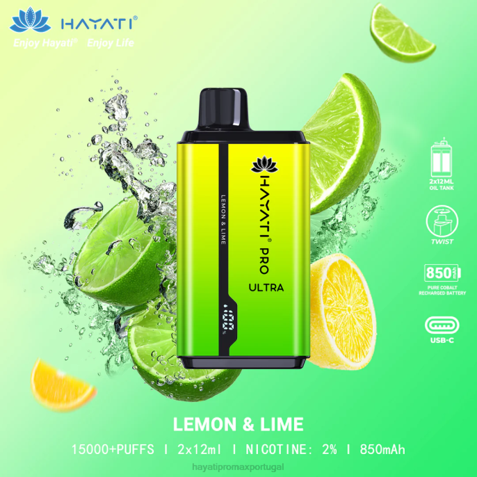 Hayati Pro Ultra 15.000 baforadas descartáveis J4PV203 limão - Hayati Disposable Vape