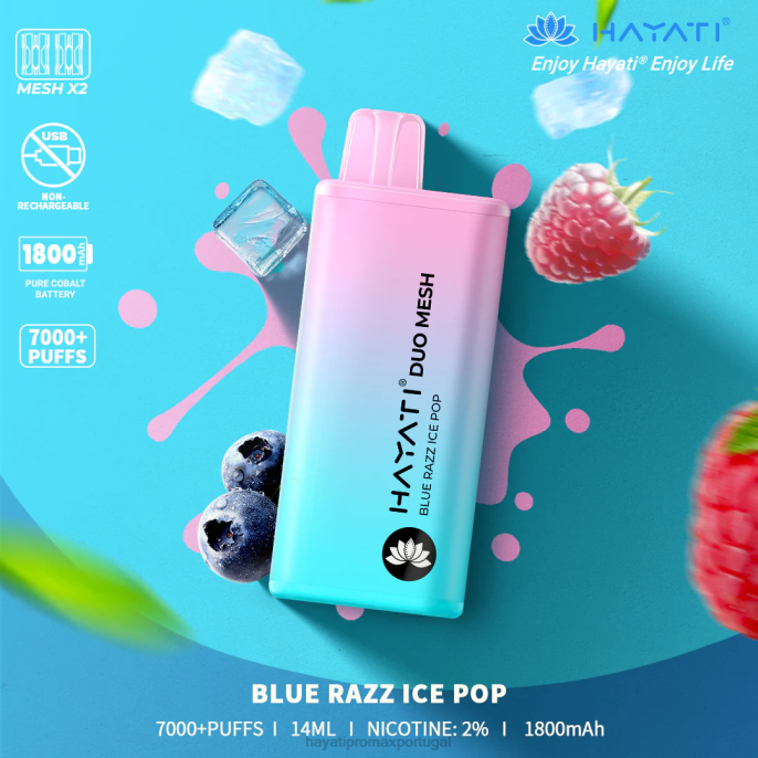 Hayati Duo Mesh descartável J4PV166 picolé de razz azul - Hayati Flavour List