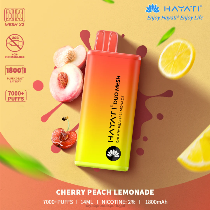 Hayati Duo Mesh descartável J4PV168 limonada de cereja e pêssego - Hayati Vape Shop