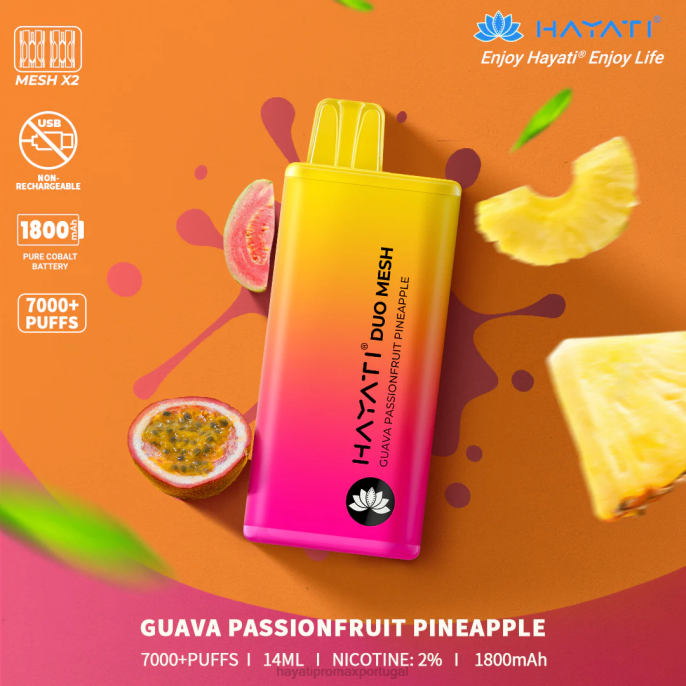 Hayati Duo Mesh descartável J4PV170 goiaba maracujá abacaxi - Hayati Vape Near Me