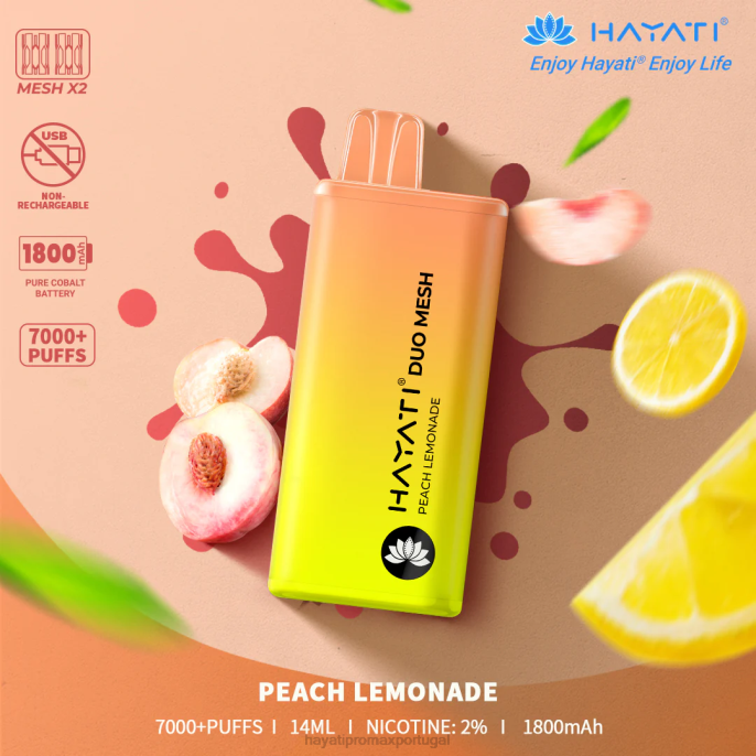 Hayati Duo Mesh descartável J4PV175 limonada de pêssego - Hayati Puffs
