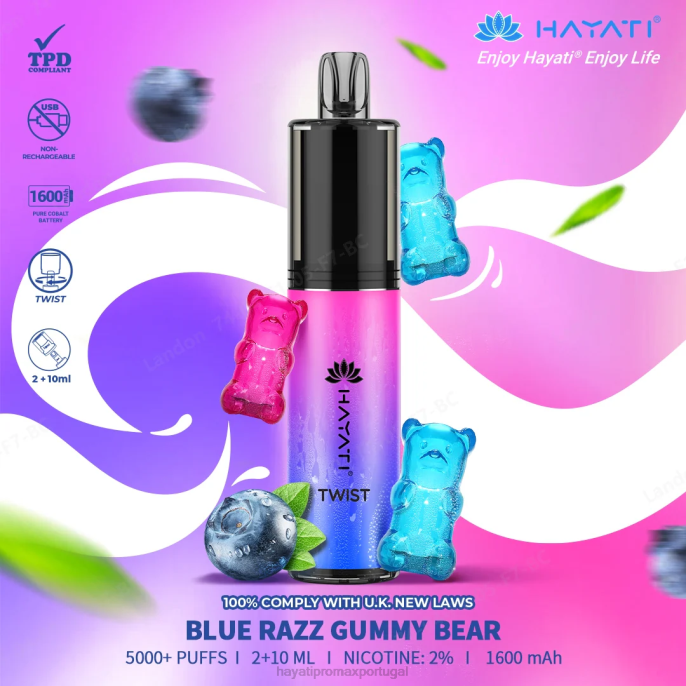 Hayati Twist descartável J4PV64 ursinho de goma razz azul - Hayati Vape Flavours