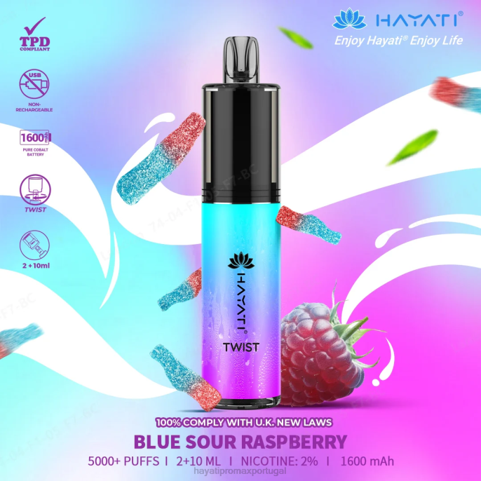 Hayati Twist descartável J4PV65 framboesa azeda azul - Hayati Puffs