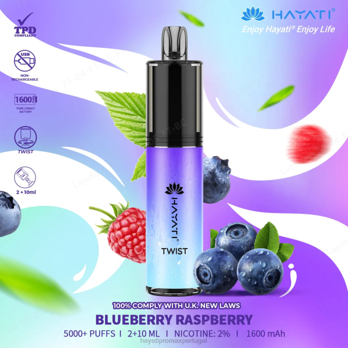 Hayati Twist descartável J4PV66 framboesa mirtilo - Hayati Flavour List