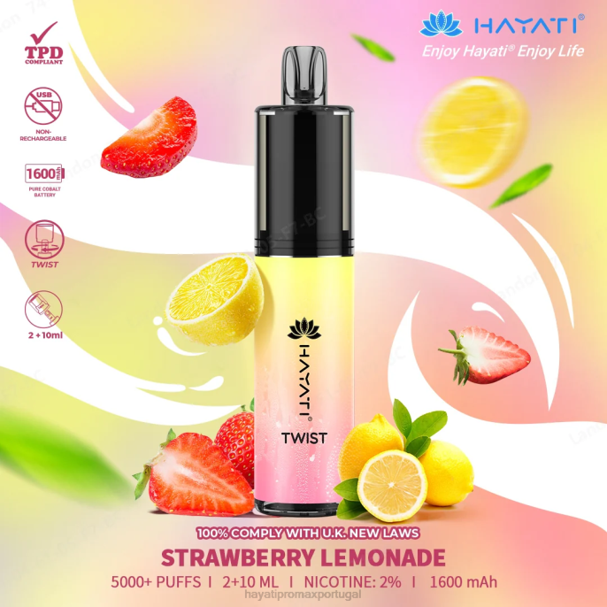 Hayati Twist descartável J4PV84 limonada de morango - Hayati Vape Flavours