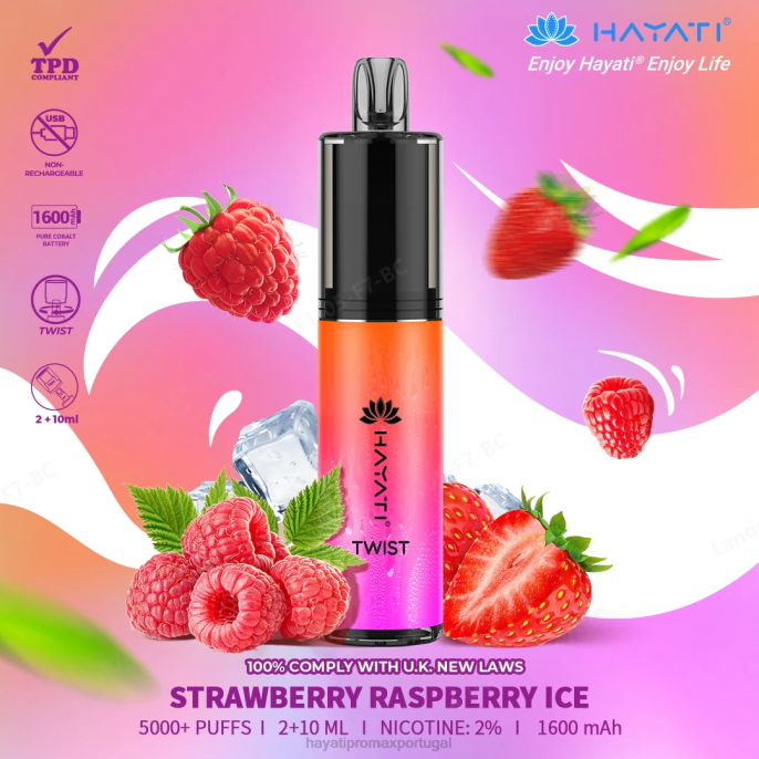 Hayati Twist descartável J4PV85 gelo de morango e framboesa - Hayati Puffs