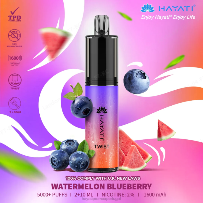 Hayati Twist descartável J4PV88 mirtilo melancia - Hayati Vape Shop