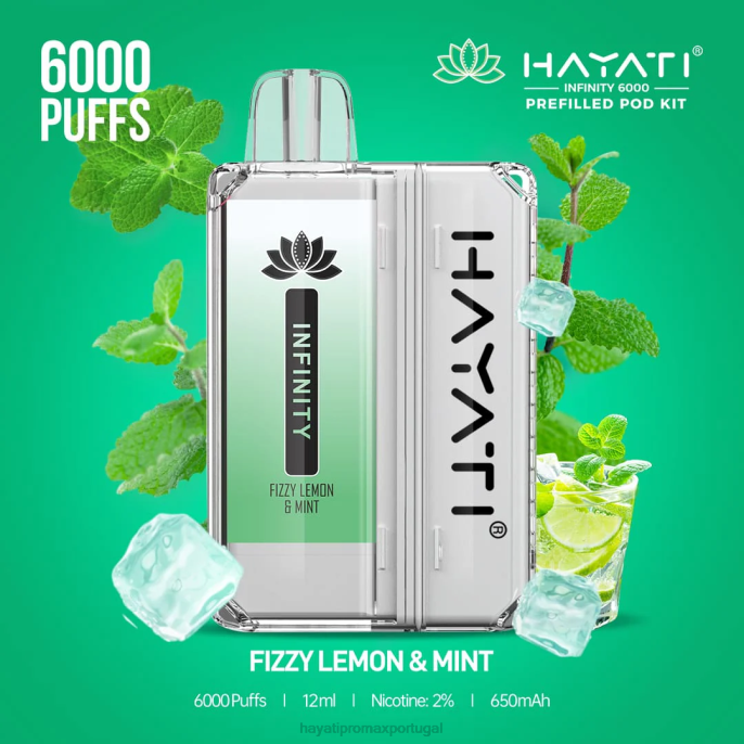 Hayati Infinity 6.000 kits de cápsulas J4PV147 limão e hortelã efervescente - Hayati Vape Review