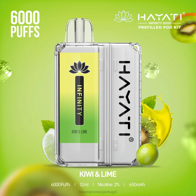 Hayati Infinity 6.000 kits de cápsulas J4PV152 kiwi e limão - Hayati Lisbon
