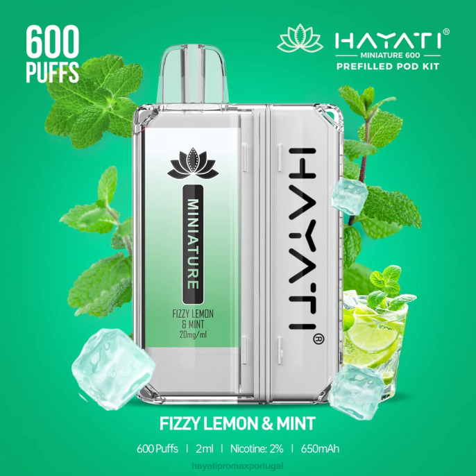 Hayati Miniature 600 kits de cápsulas J4PV33 limão e hortelã efervescente - Hayati Disposable Vape